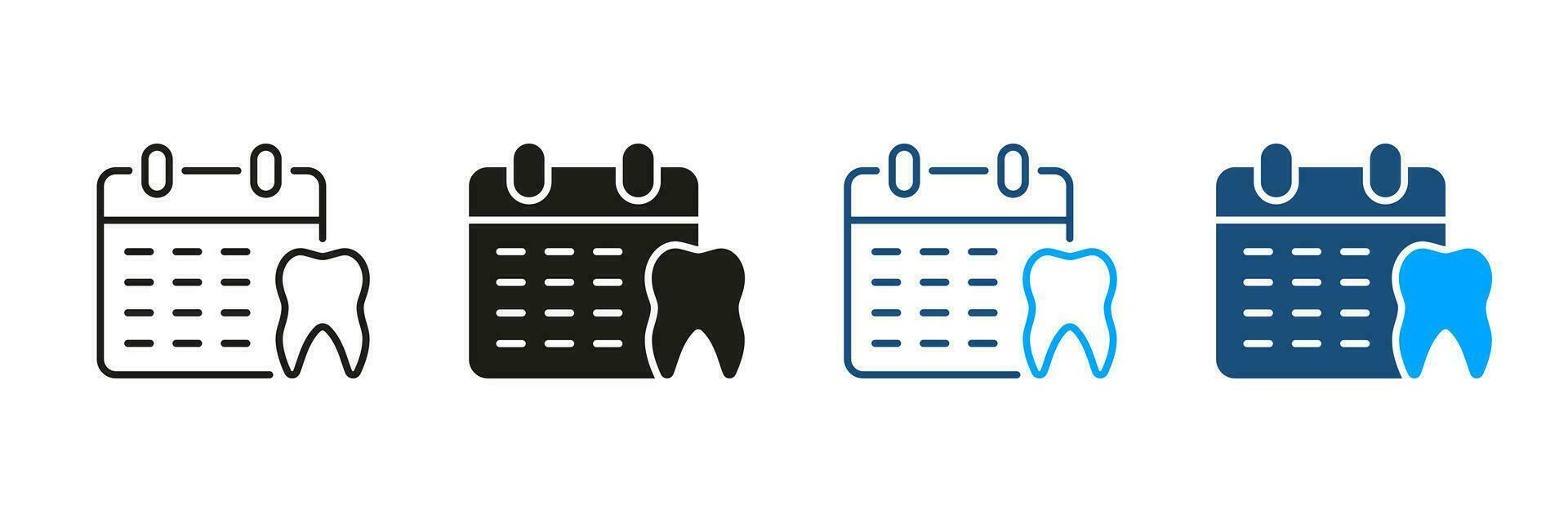 Medical Checkup, Oral Hygiene Schedule. Dental Appointment Silhouette and Line Icon Set. Date for Visit Dentist. Dentistry Sign. Dental Treatment Symbol Collection. Isolated Vector Illustration.