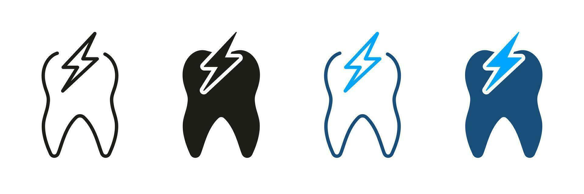 dolor de muelas, sensibilidad, doloroso dientes silueta y línea icono colocar. dental tratamiento. odontología símbolo recopilación. oral cuidado de la salud, diente dolor, dolor problema pictograma. aislado vector ilustración.