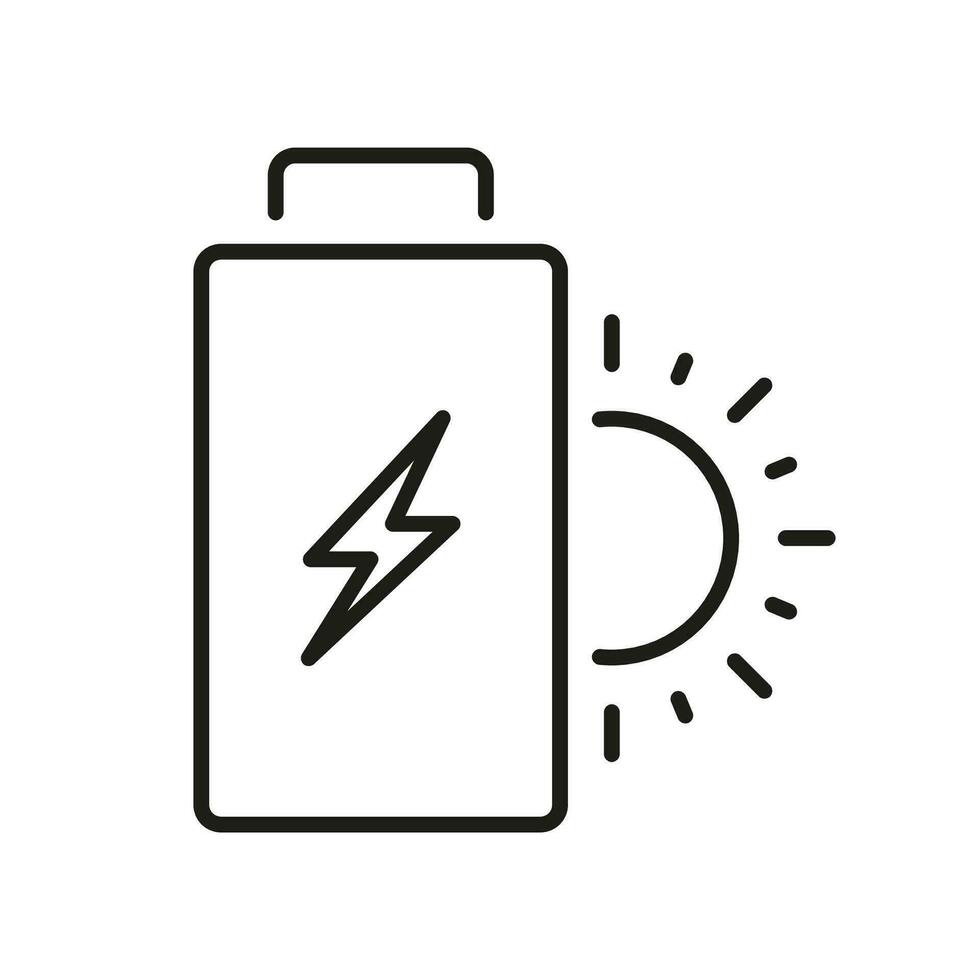 Solar Battery Line Icon. Sun Light Sustainable Power, Ecological Technology Linear Pictogram. Renewable Green Alternative Energy Symbol. Ecologism Sign. Editable Stroke. Isolated Vector Illustration.