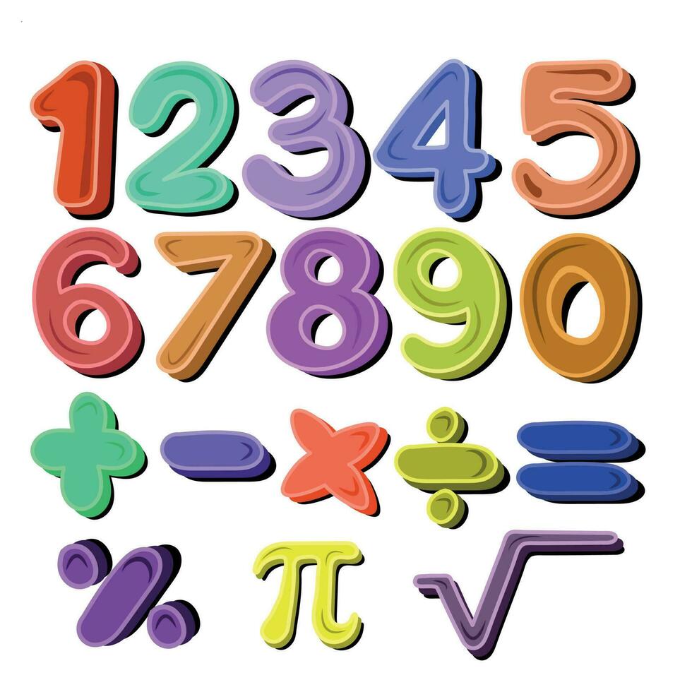 Set of numbers and math signs in pastel colors 26511762 Vector Art at ...