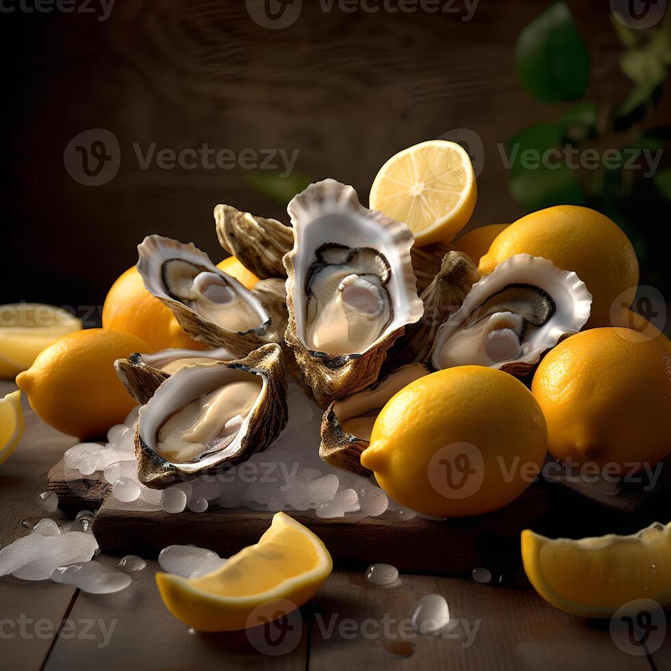 Fresh Oysters with Lemon AI Generated photo