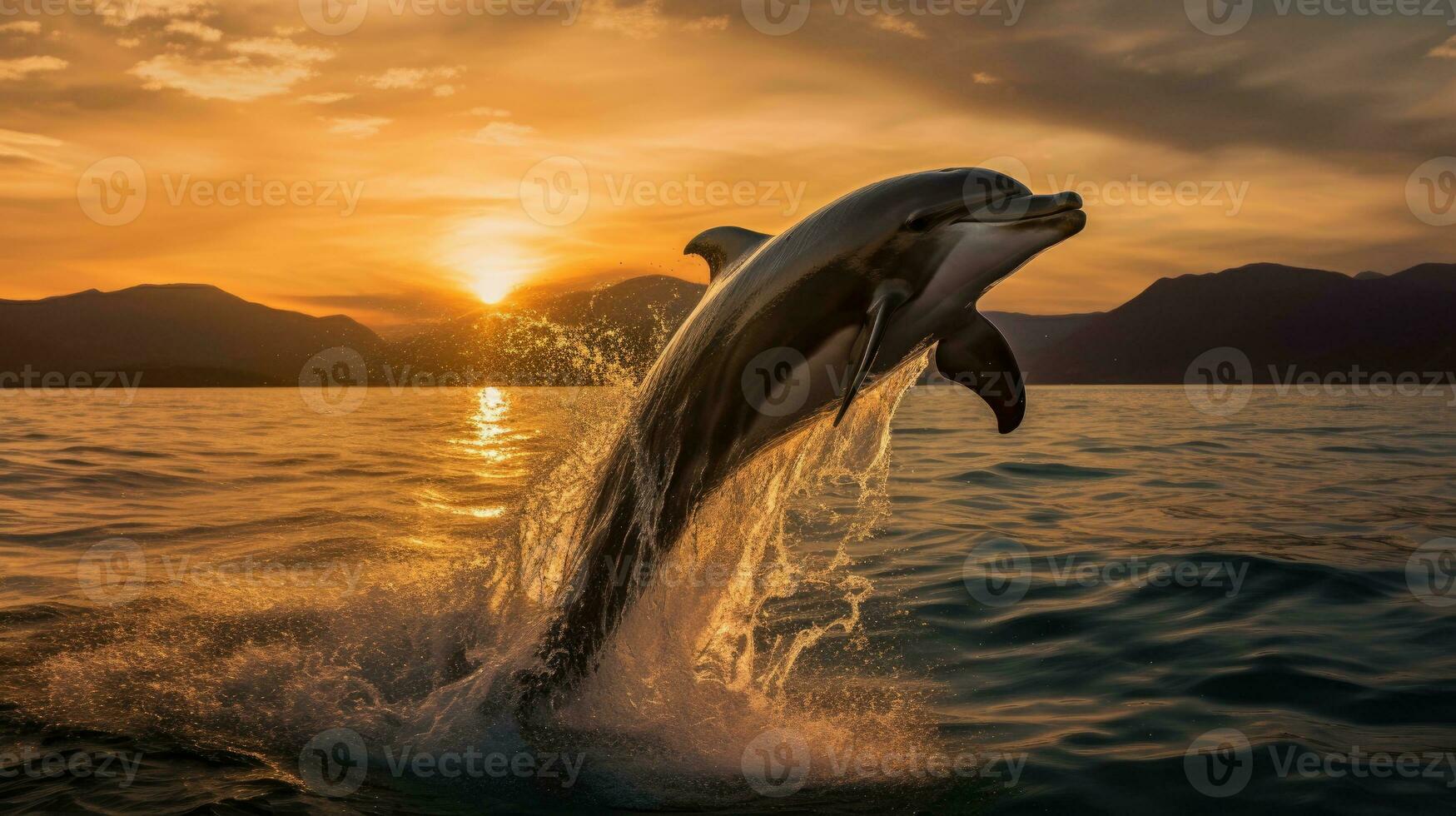 delfín saltando fuera de agua ai generado foto