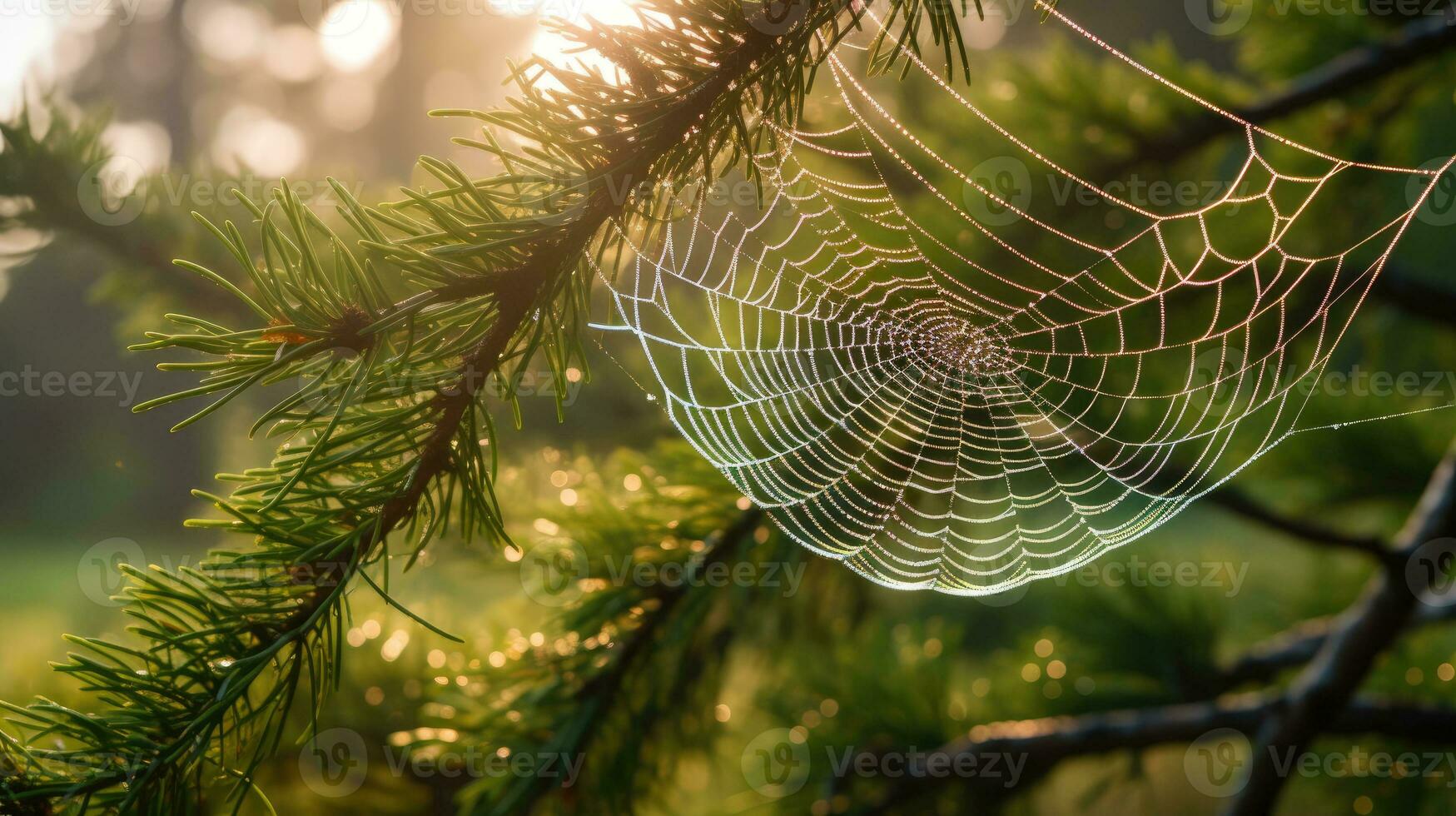 Spider web on tree AI Generated photo