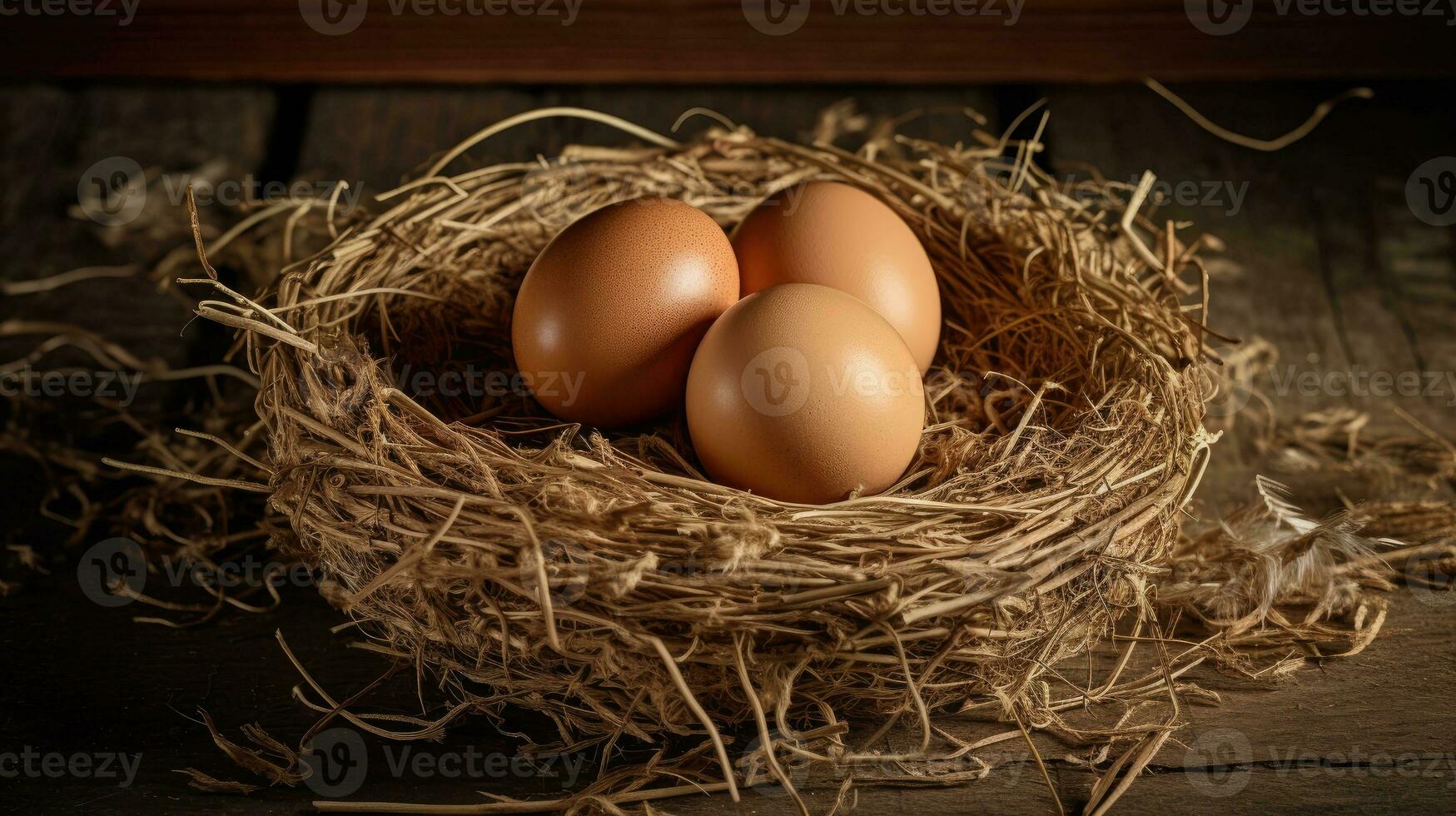 Chicken eggs in nest AI Generated photo