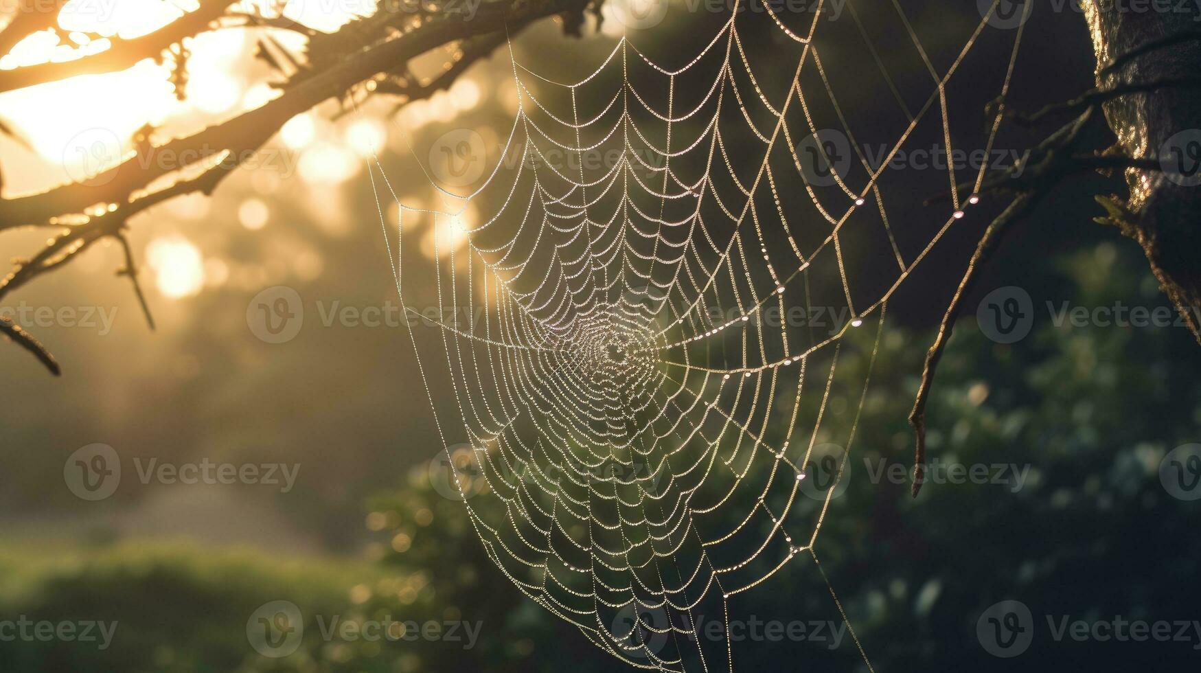 araña web en árbol ai generado foto