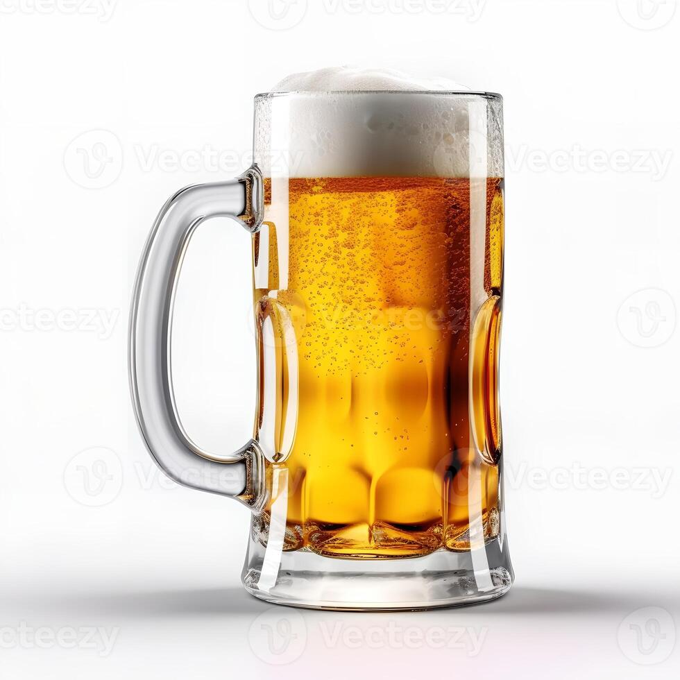 Glass Mug with Beer on White Backgroud AI Generated photo