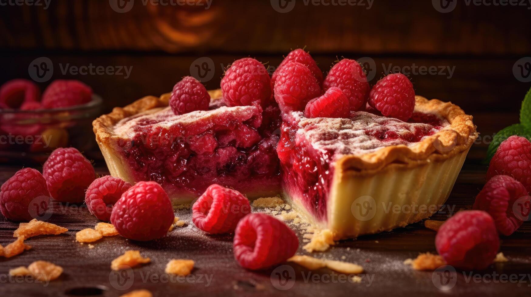 Raspberries pie AI Generated photo