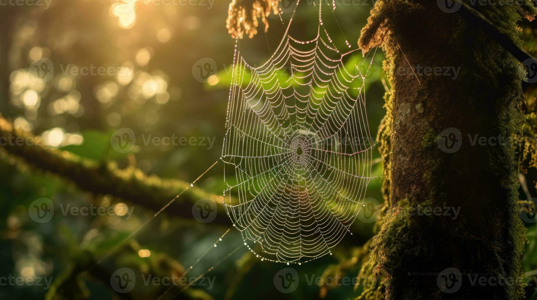 Spider web on tree AI Generated photo