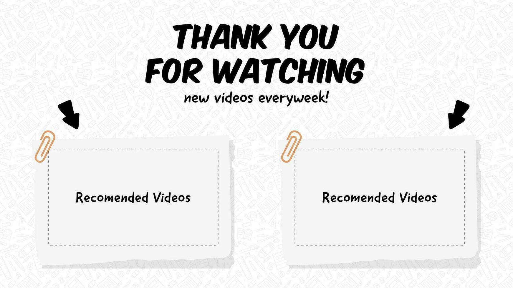 Thank you for watching school education theme with doodle school supply drawing background for outro video channel with recommendation video endscreen design template vector