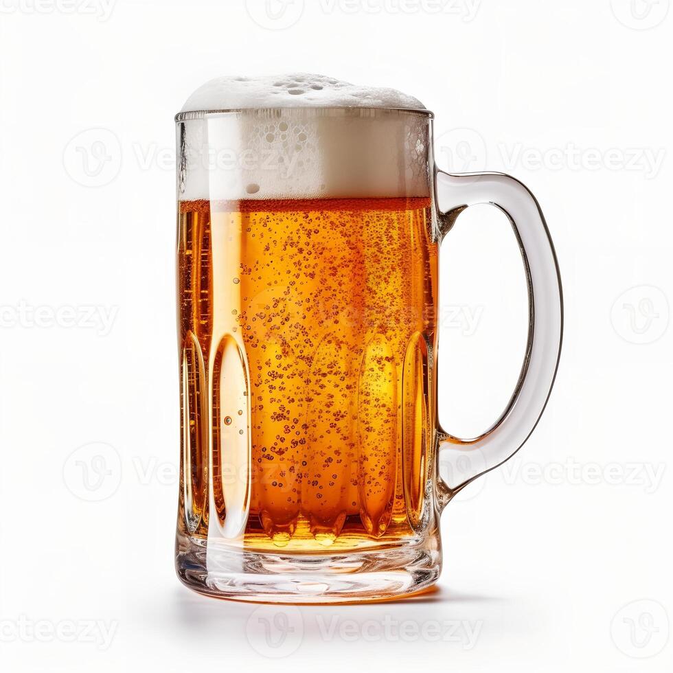 Glass Mug with Beer on White Backgroud AI Generated photo