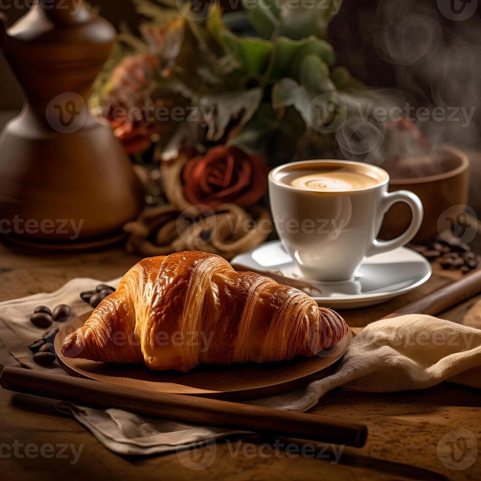 Croissant and Cup of Coffee AI Generated photo