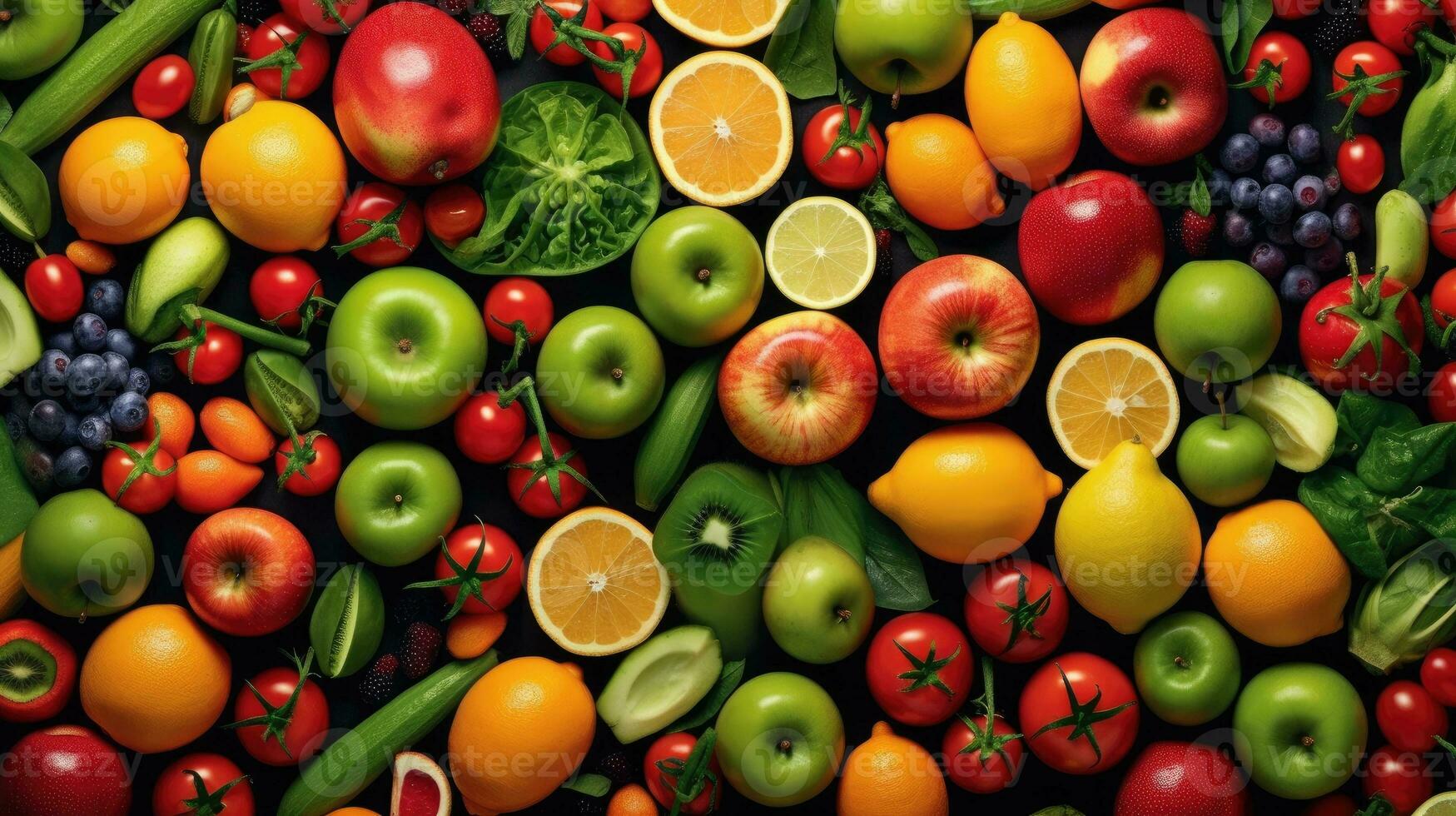 frutas y vegetales antecedentes ai generado foto