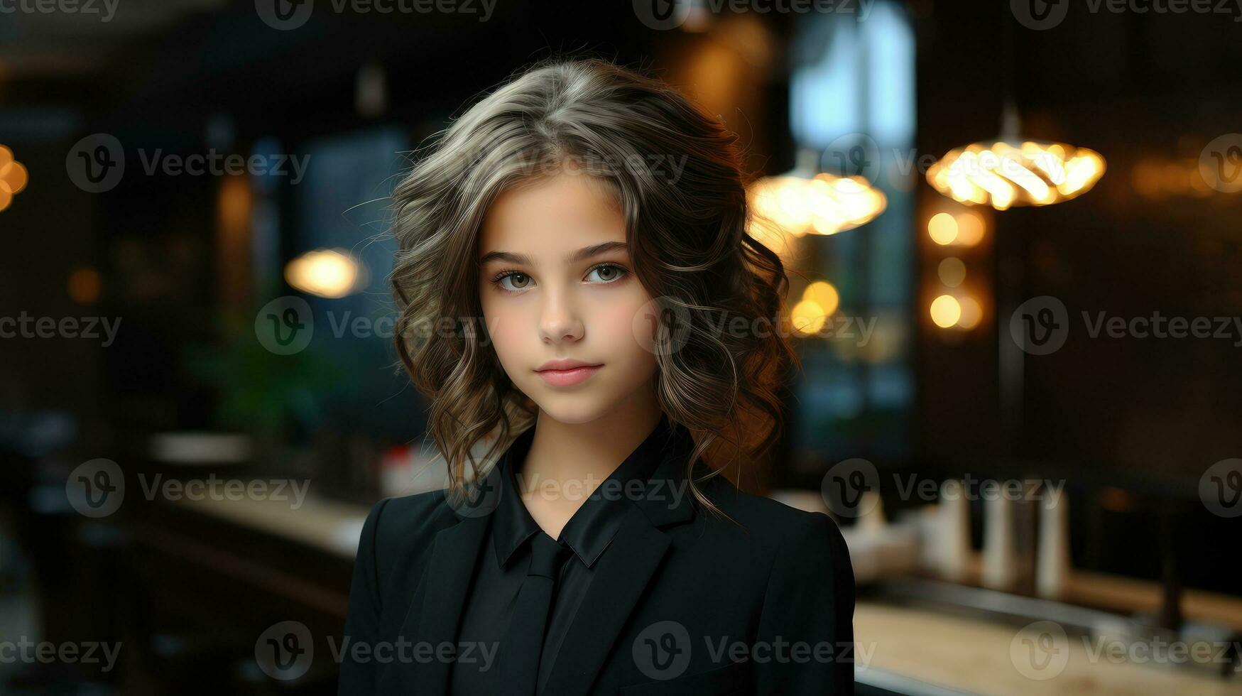 A cute girl in a suit AI Generated photo