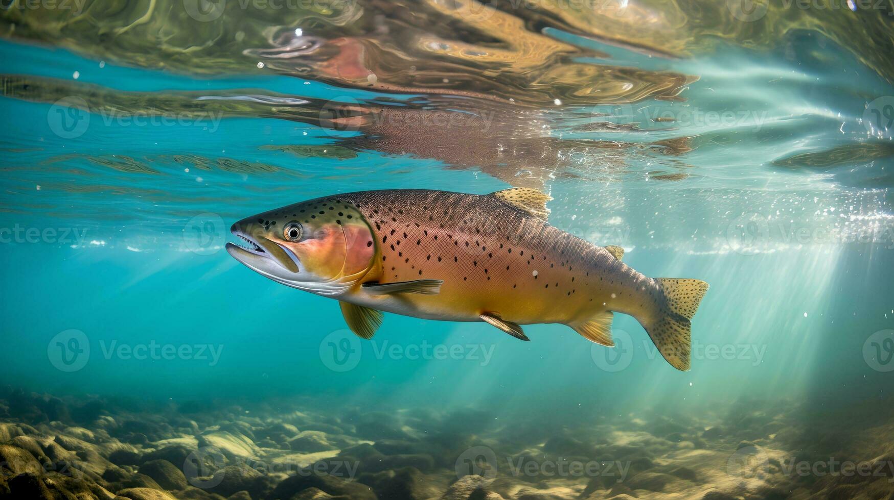 Salmon Swimming in Water AI Generated photo