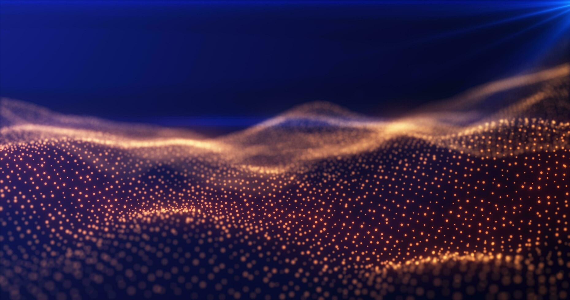 Abstract yellow orange energy waves from futuristic hi-tech particles glowing background photo