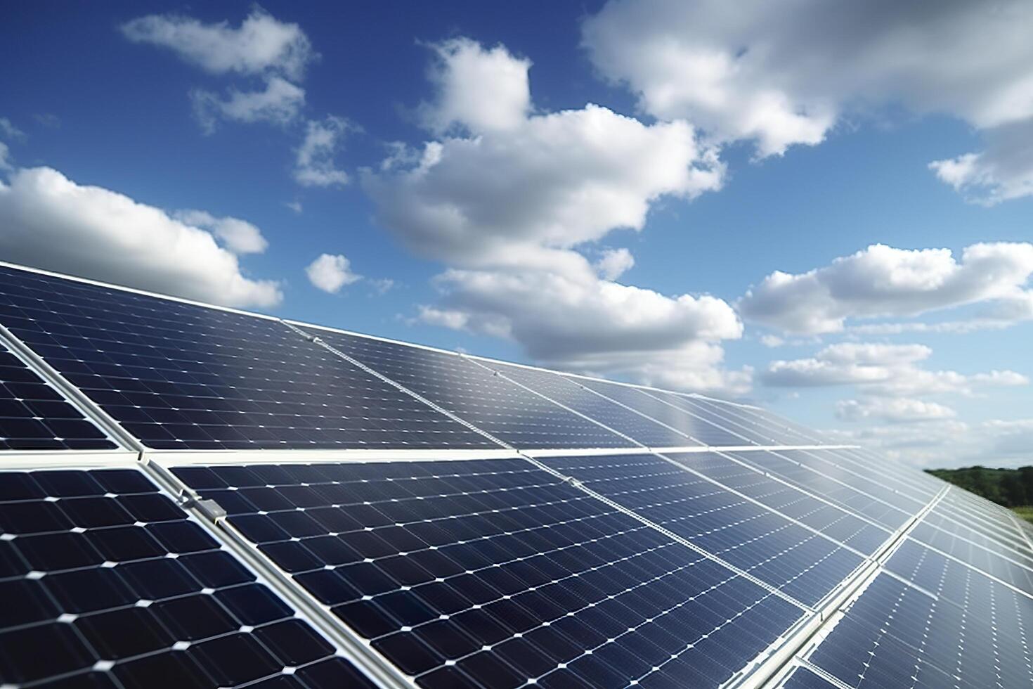 Solar panels under the background of blue sky and white clouds. photo