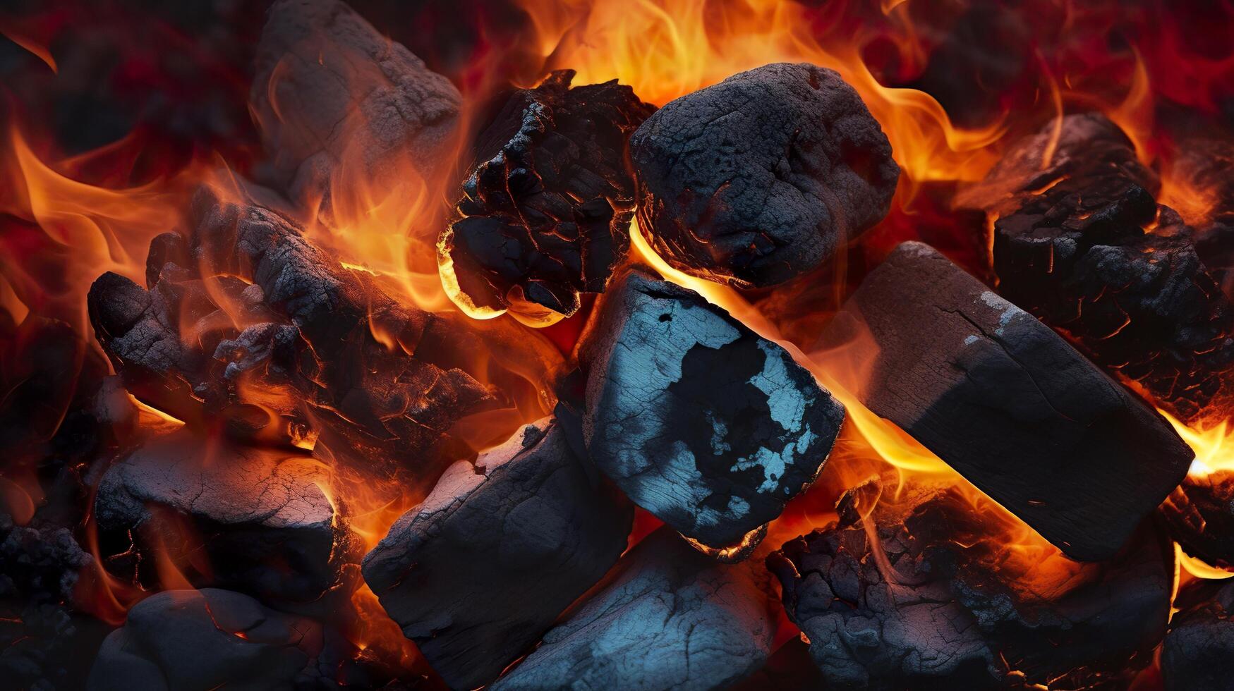 Burning coals from a fire abstract background. photo