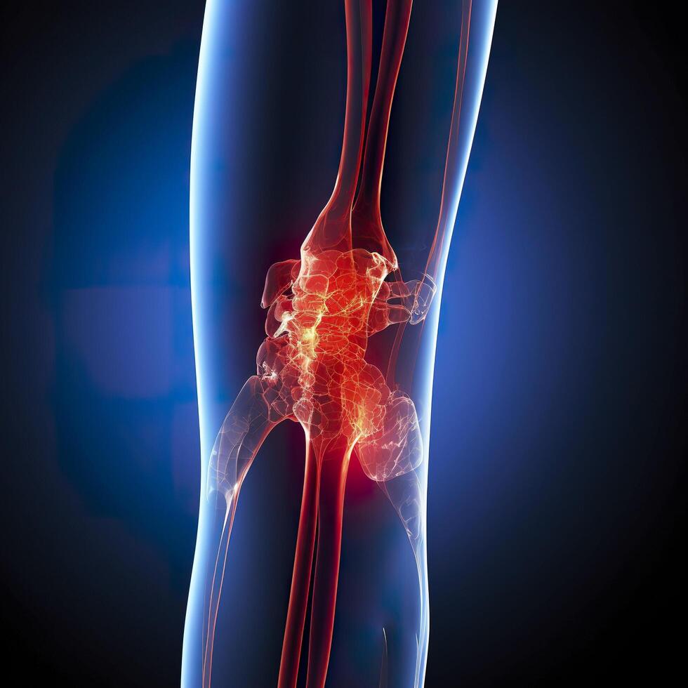 A cgi view of an inflamed joint on blue. photo