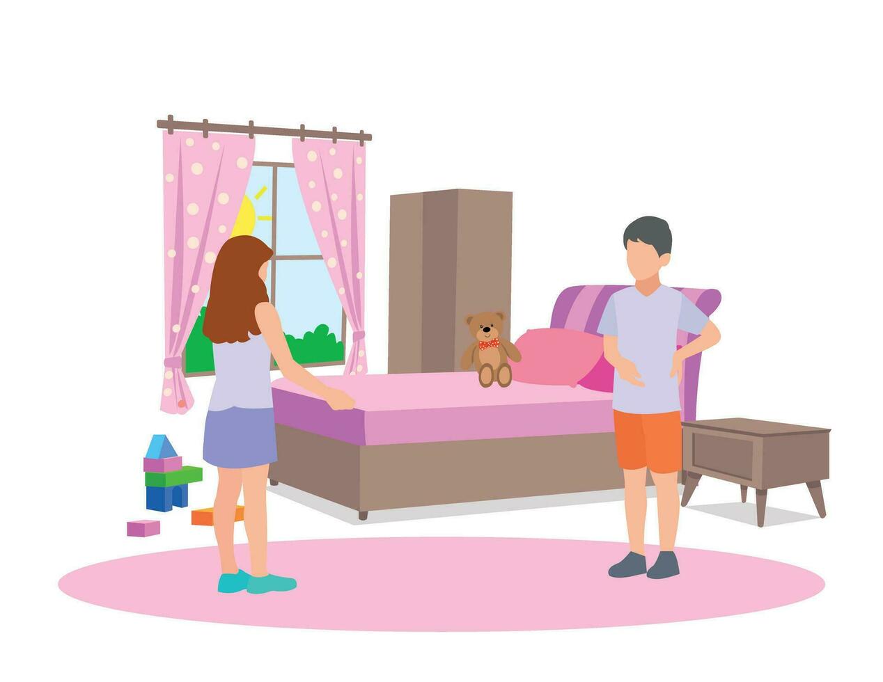 bedroom and kids vector illustration