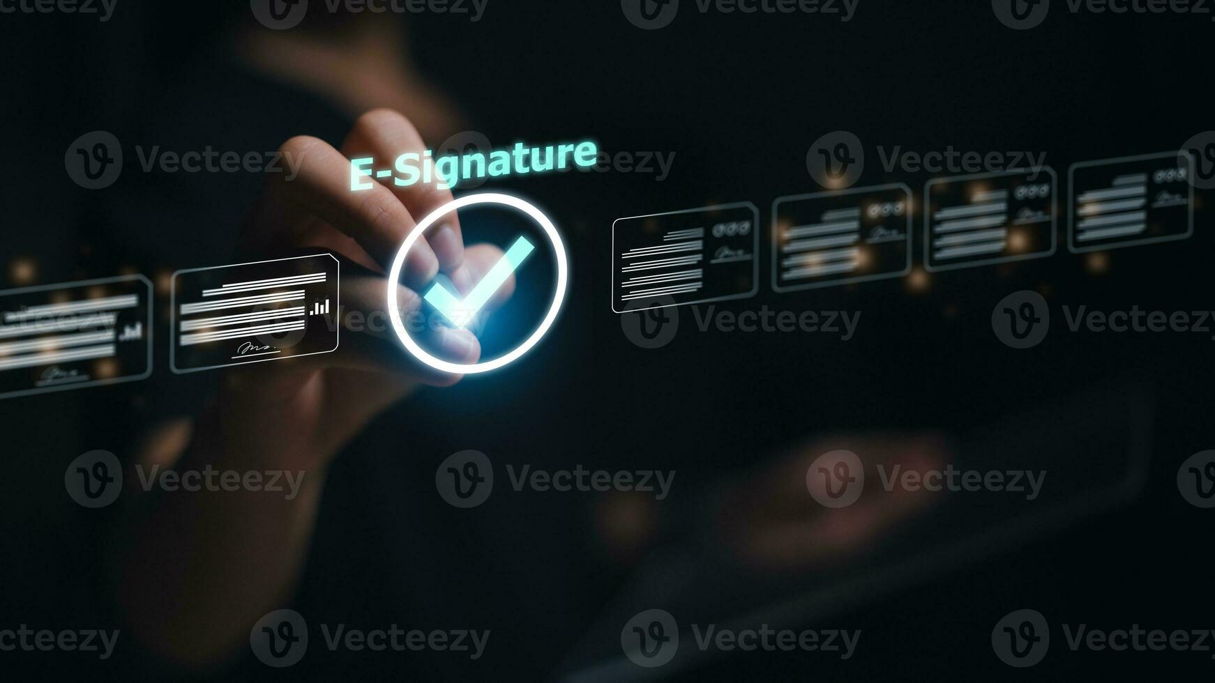 Online business contract Electronic signature, e-signing, digital document management, paperless office, signing business contract concept. photo