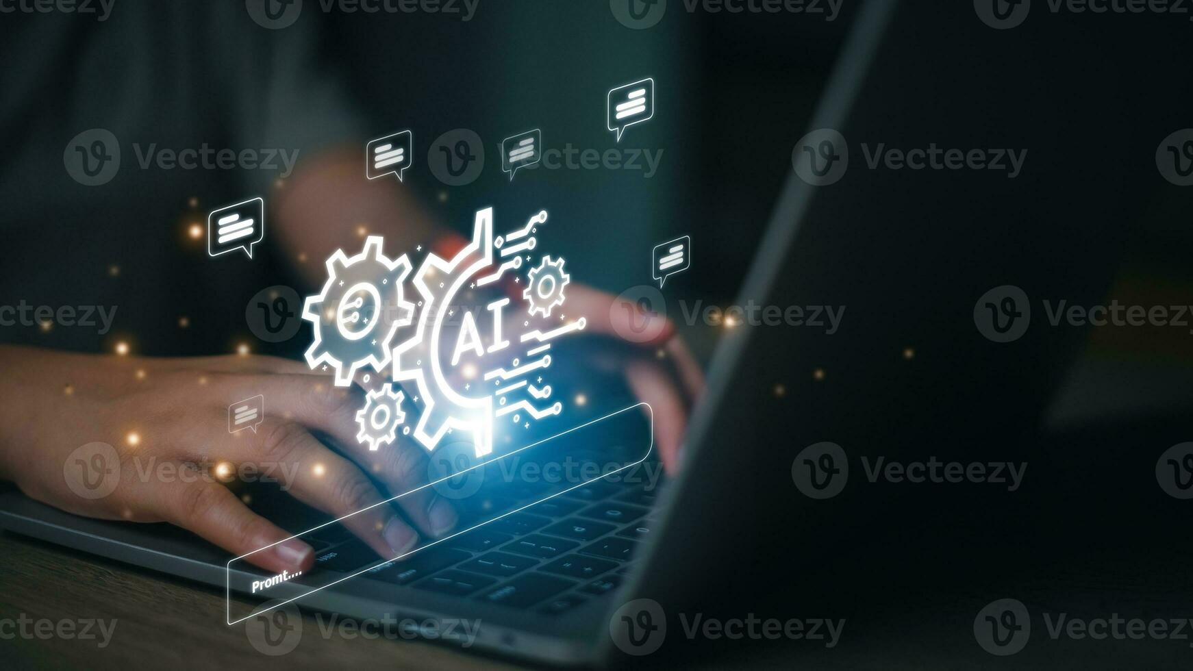 AI, Artificial Intelligence, technology smart robot AI, artificial intelligence by enter command prompt for generates something, Futuristic technology transformation, Chatbot, assistant, secretary. photo