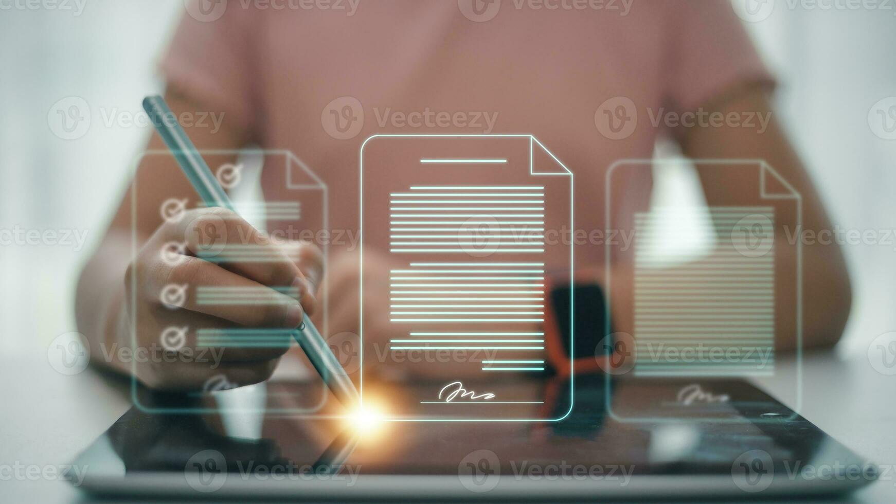 Online business contract Electronic signature, e-signing, digital document management, paperless office, signing business contract concept. photo