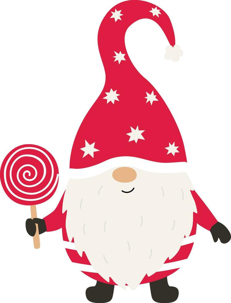 Cute christmas gnome with candy. vector