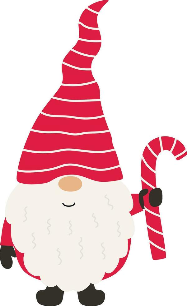 Cute christmas gnome with candy. vector