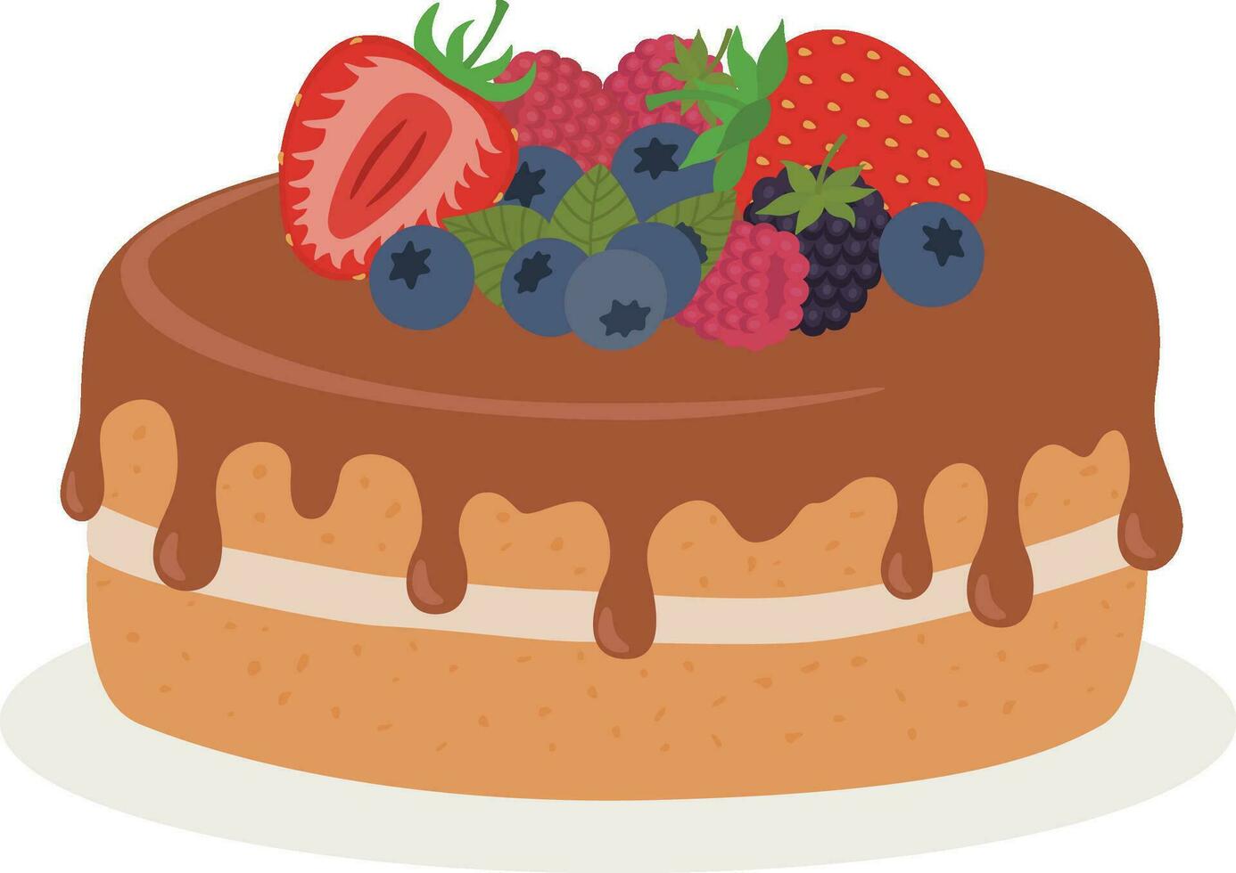 cake with chocolate and berries vector