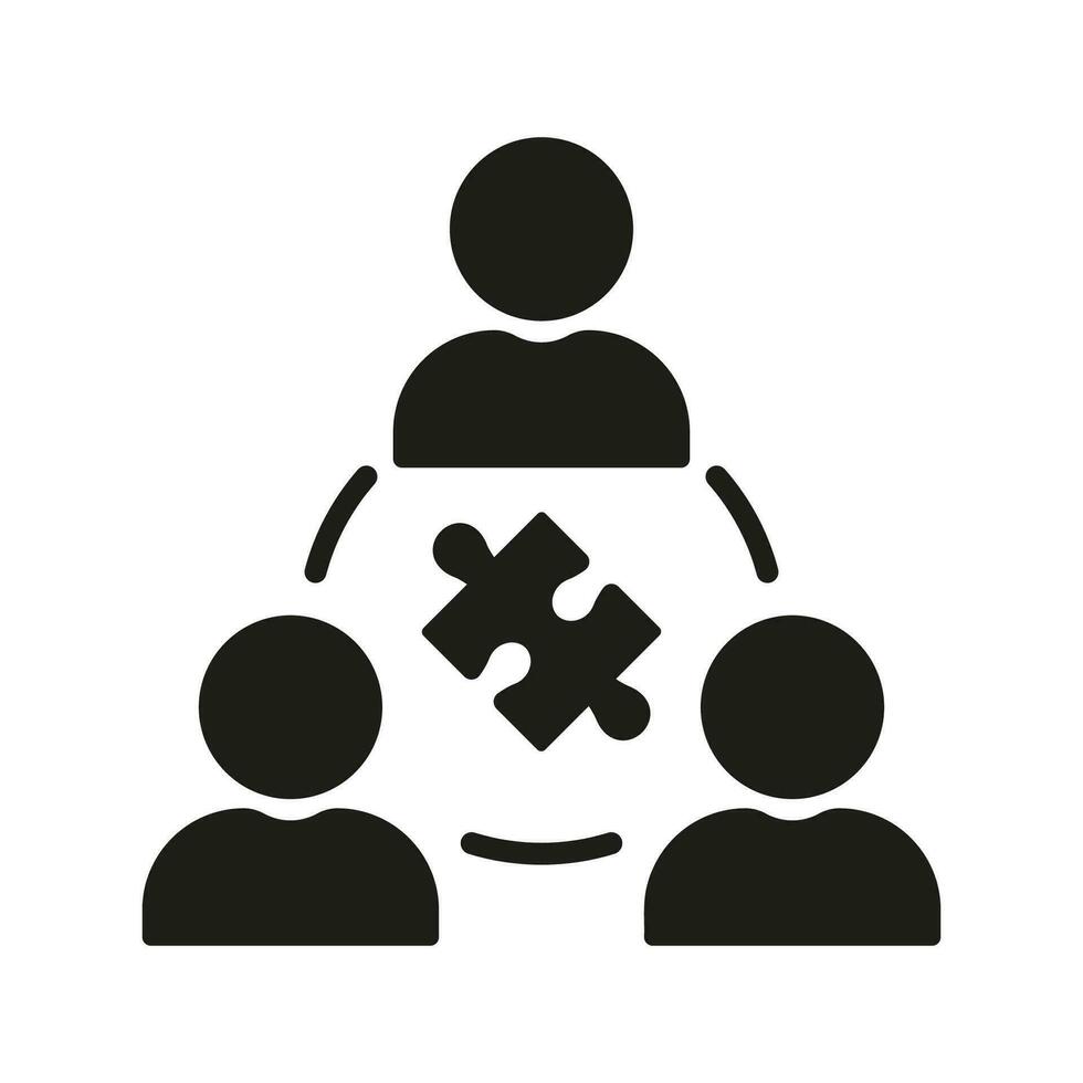 Collaboration, Cooperation, Teamwork Glyph Pictogram. Puzzle Jigsaw Challenge. Business Community Solid Symbol. Team Building, Success and Partnership Silhouette Icon. Isolated Vector Illustration.