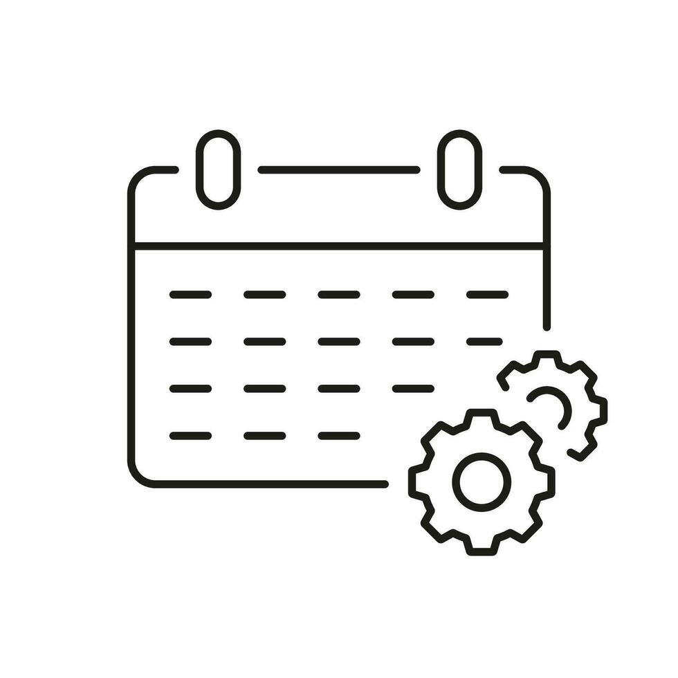 Time Management Line Icon. Calendar with Gear Linear Pictogram, Schedule Concept. Work Project Deadline Outline Symbol. Job Appointment Sign. Editable Stroke. Isolated Vector Illustration.