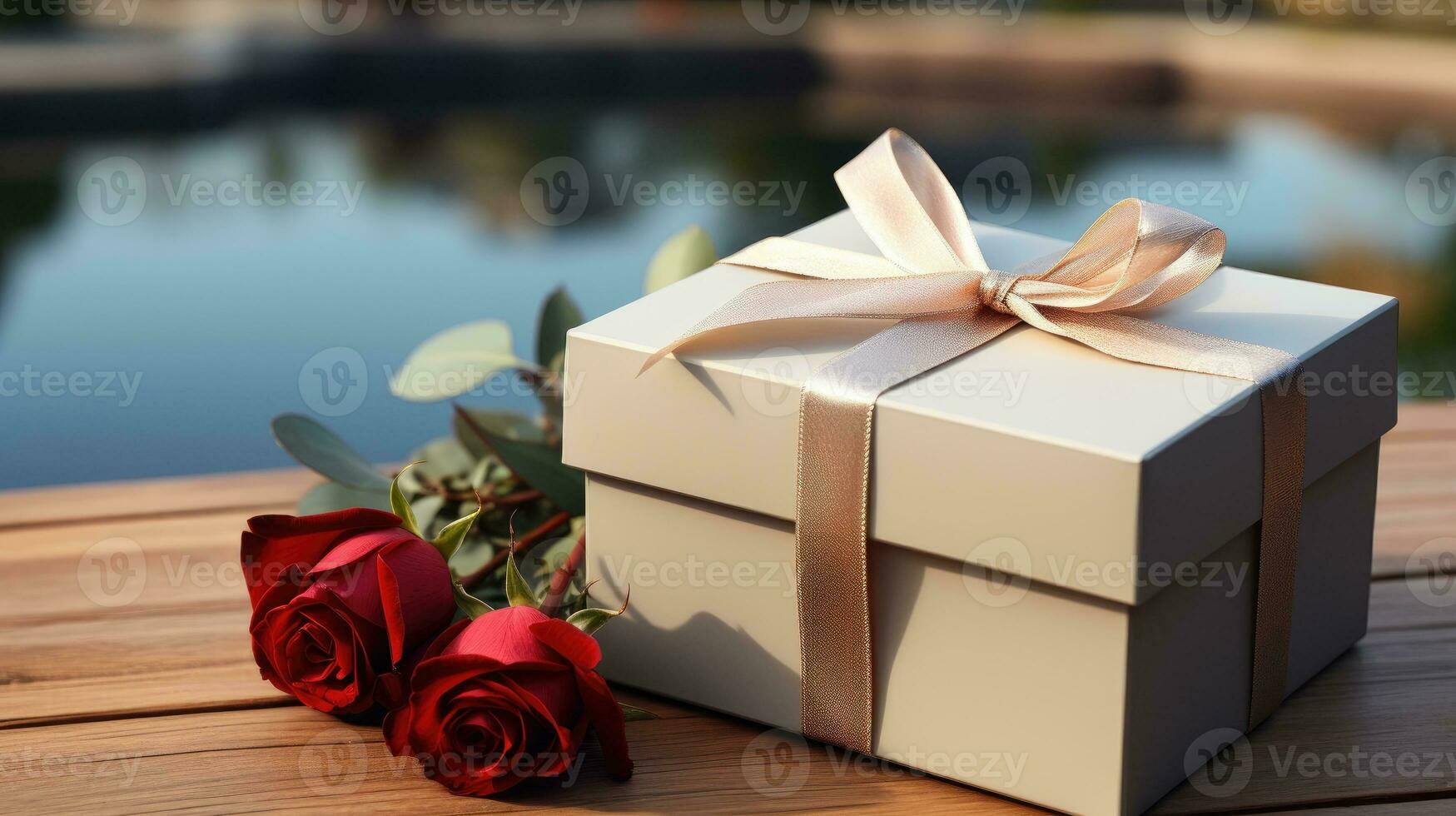 Gift box and rose AI Generated photo
