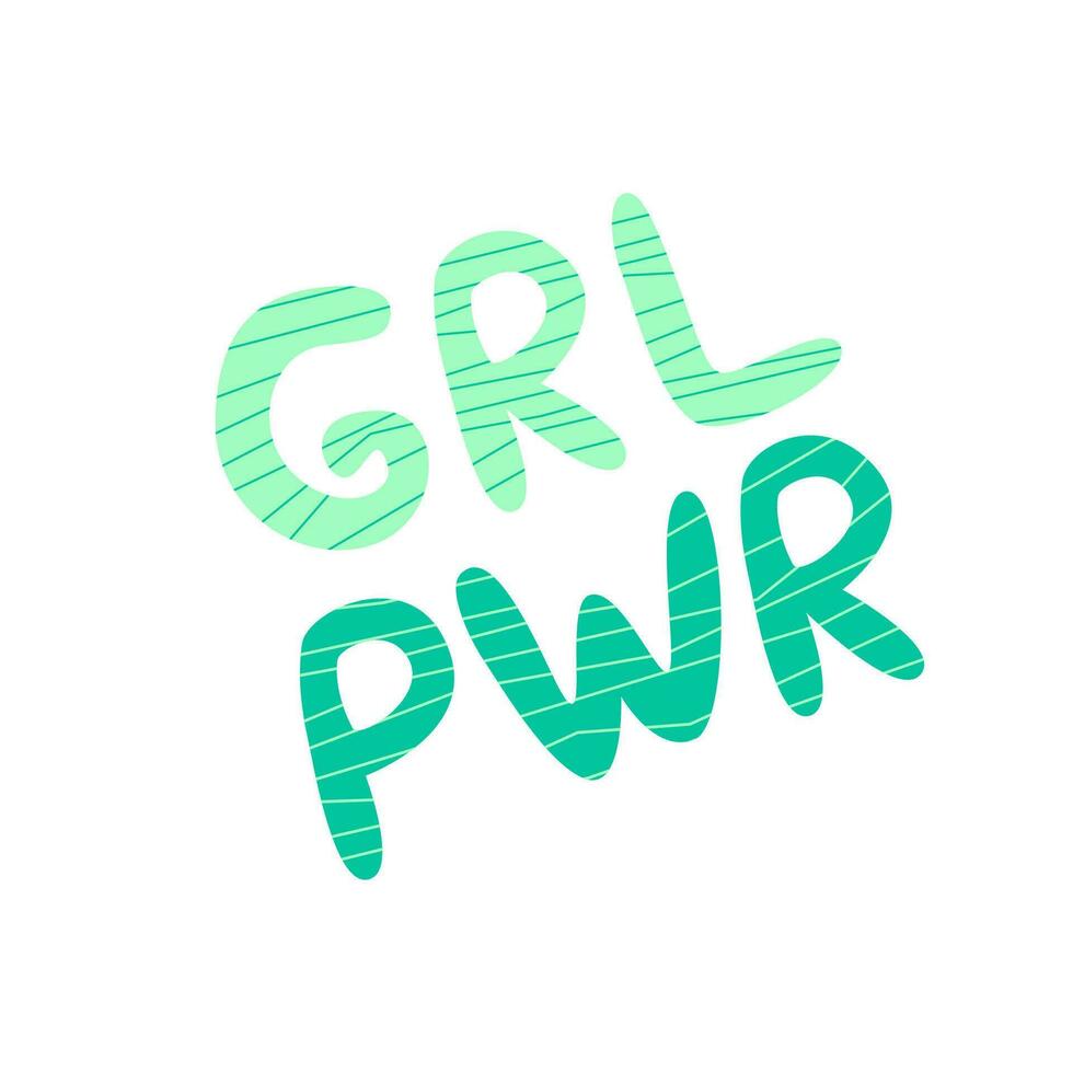 Girl Power lettering isolated. GRL PWR graphic print design. Handwritten feminist slogan. Female solidarity and support concept. Women activism quote. Inscription hand drawn flat vector illustration