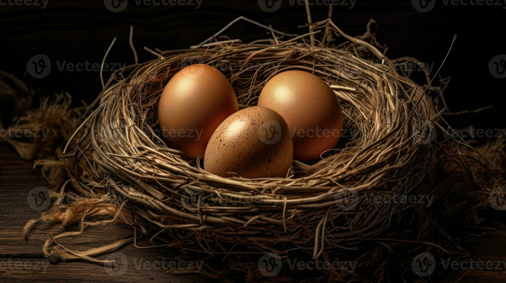 Chicken eggs in nest AI Generated photo