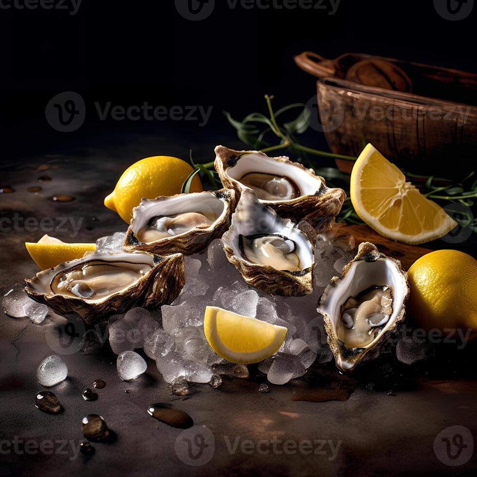 Fresh Oysters with Lemon AI Generated photo