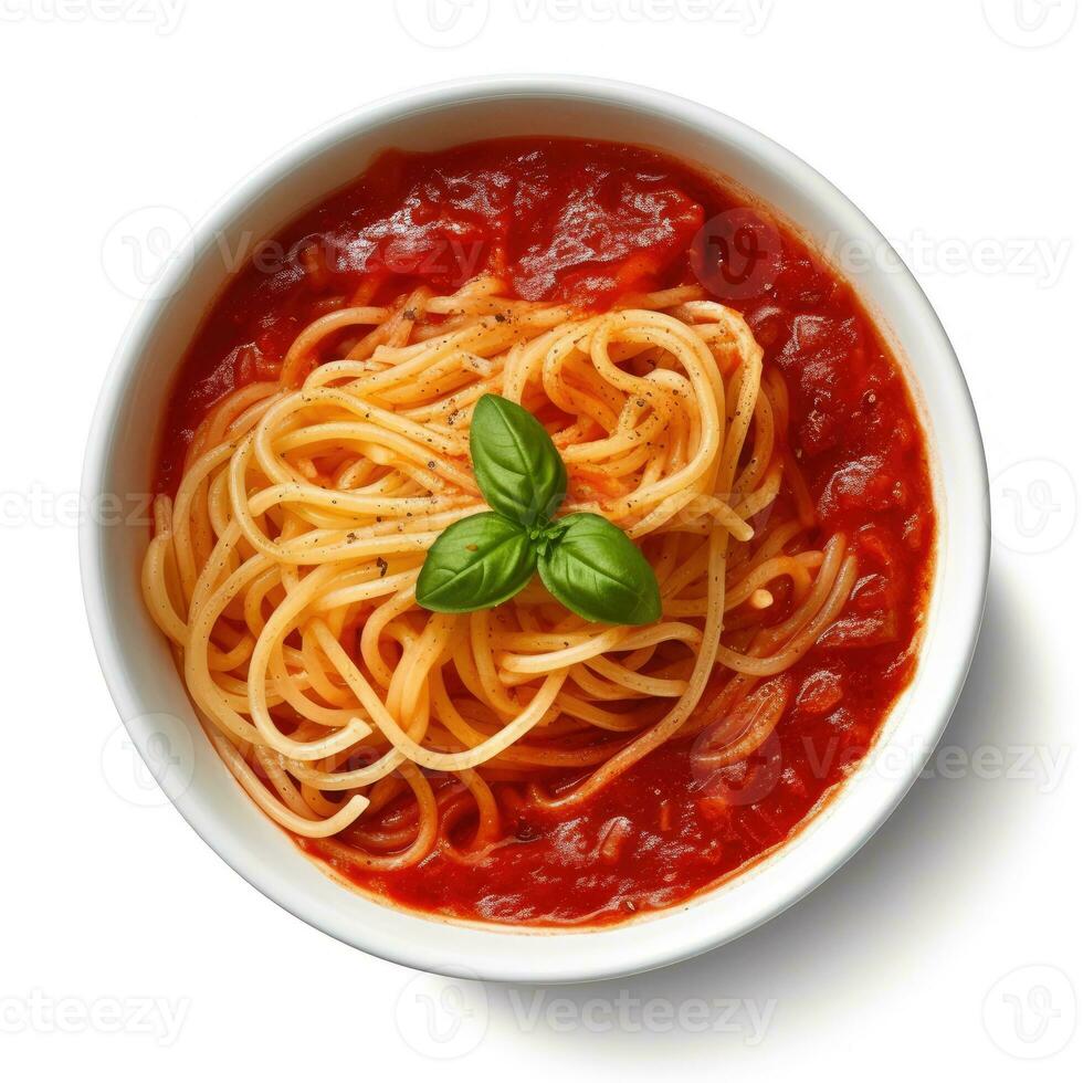 espaguetis en tomate salsa aislado en blanco antecedentes ai generado foto