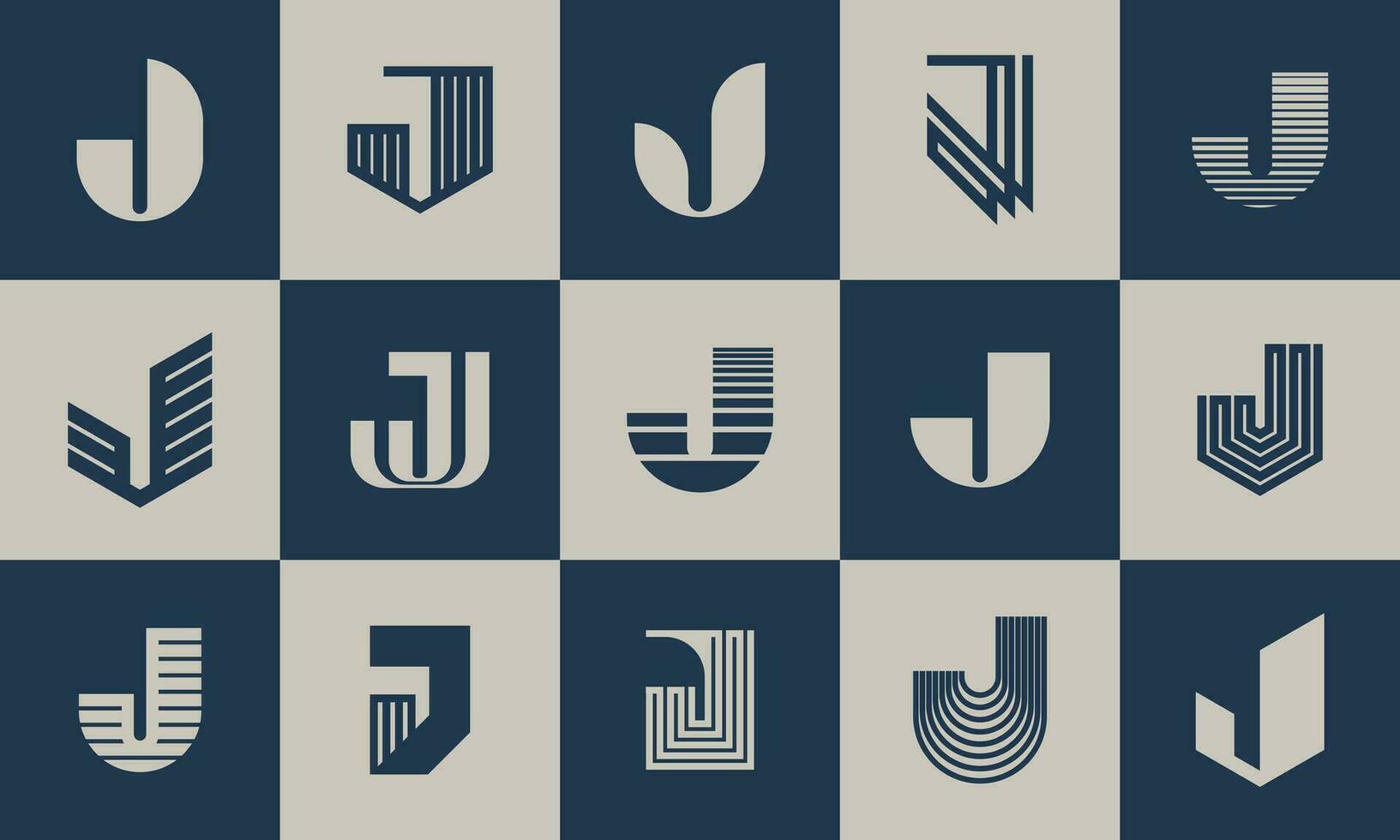 Bundle of creative business letter J logo icon. Modern blend line initial J logo. vector