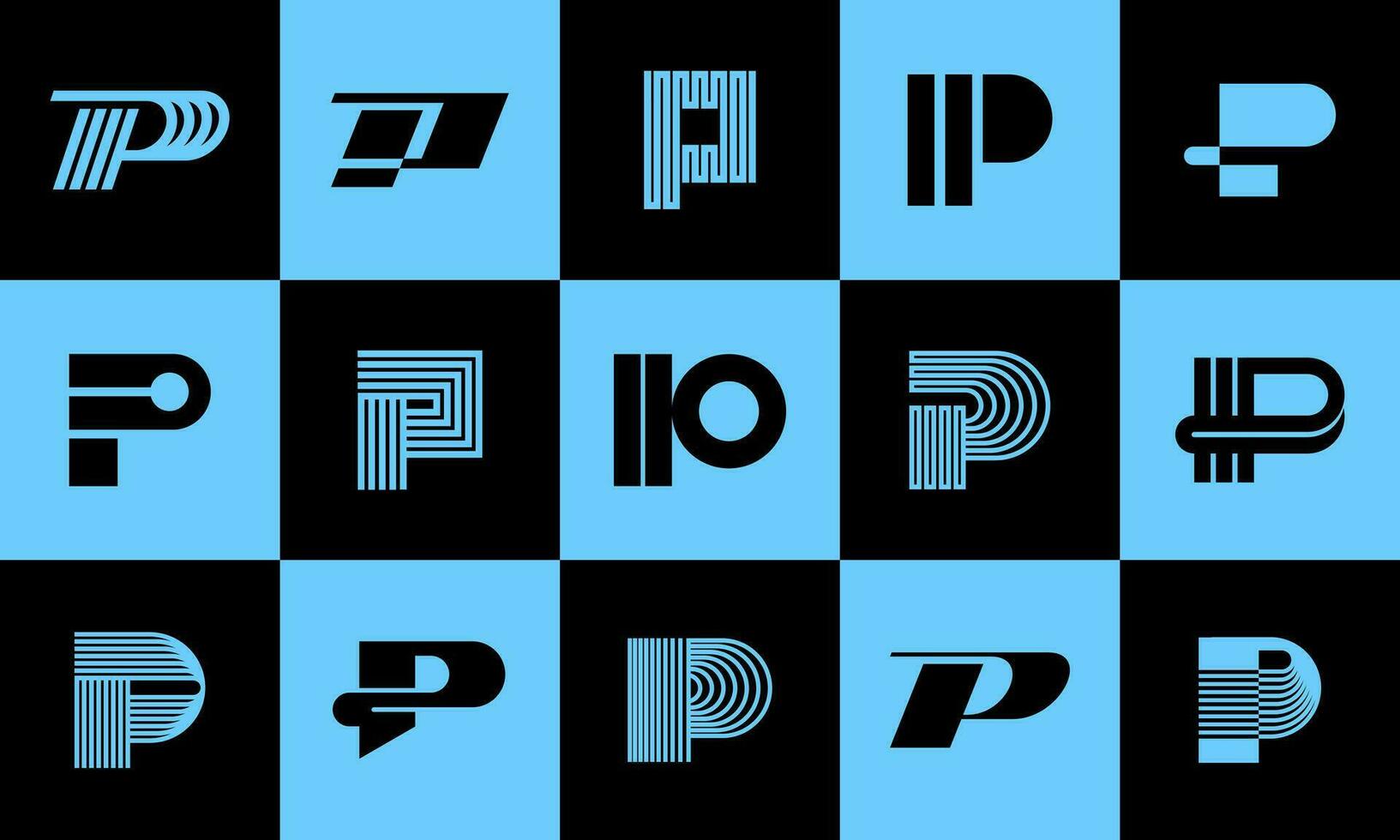 Collection of company abstract line letter P logo icon. Geometric initial P logo. vector