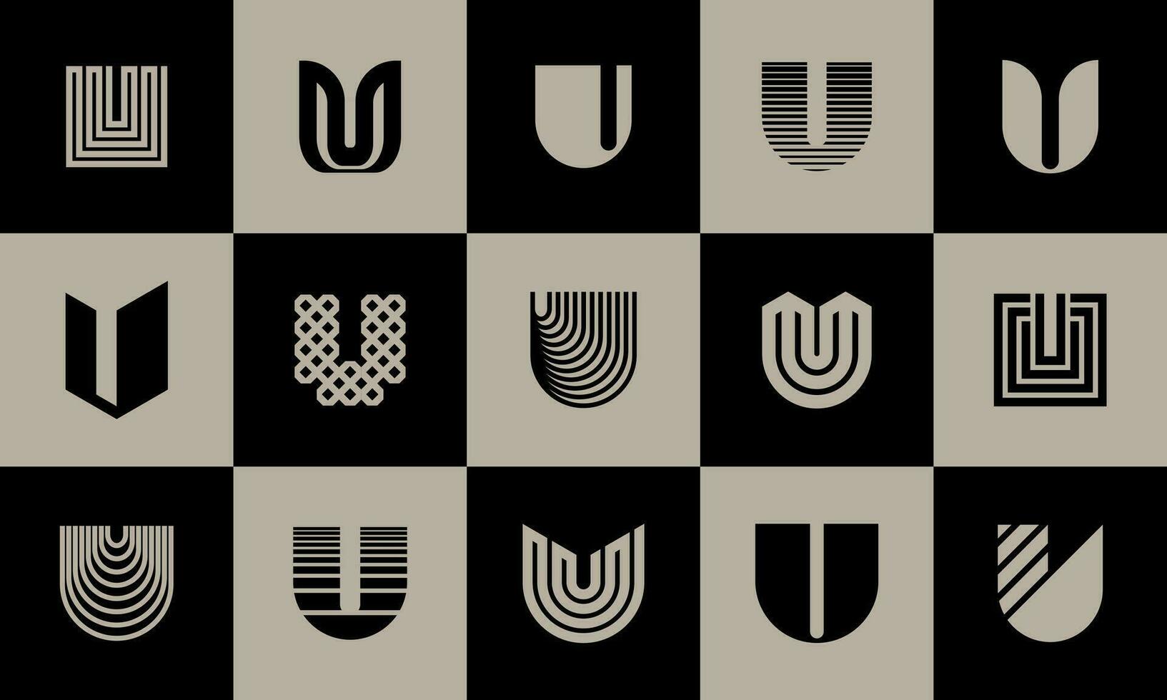 Bundle of minimalist line letter U logo icon design. Modern business initial U. vector