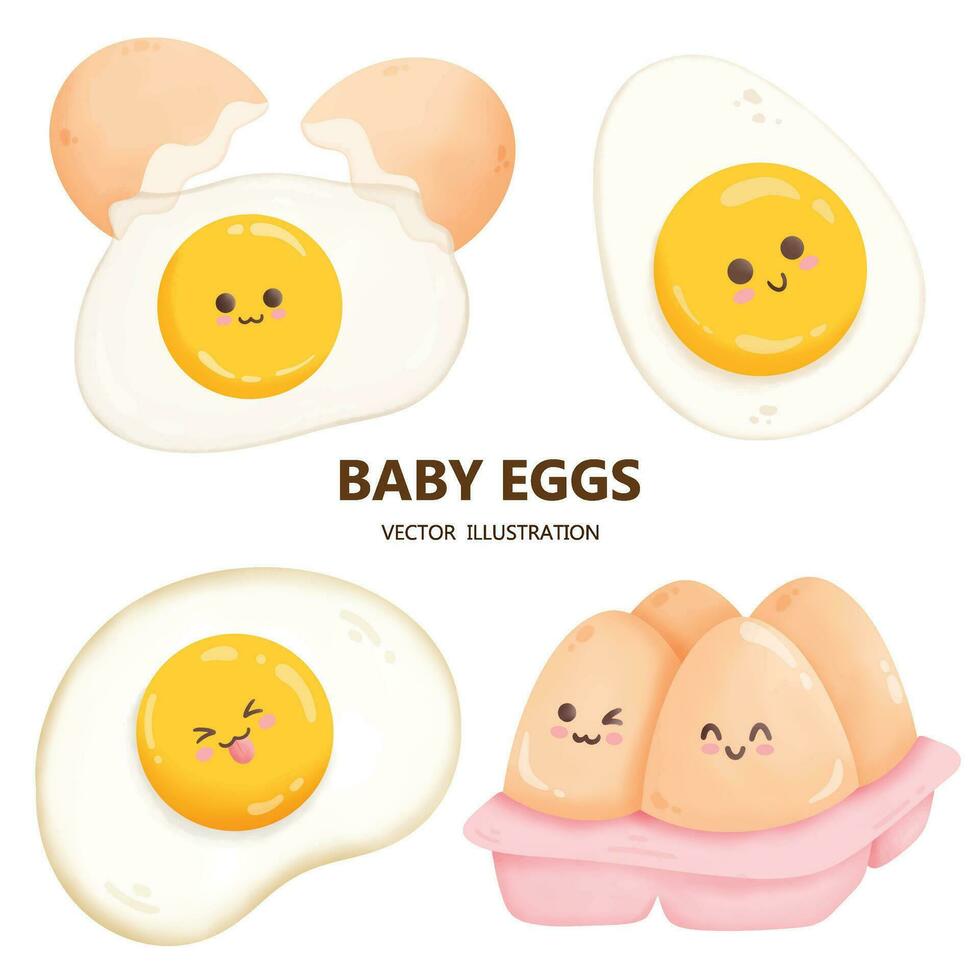 cute eggs cartoon set vector illustration