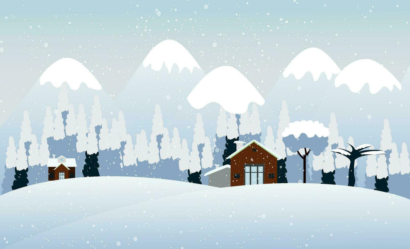 Winter landscape with houses and trees. vector