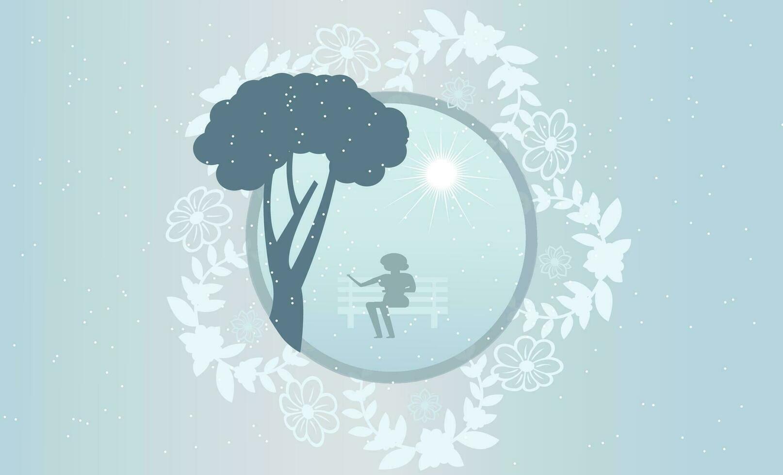 Winter romantic blue watercolor background with abstract flowers. For postcard, invitation, banner. vector