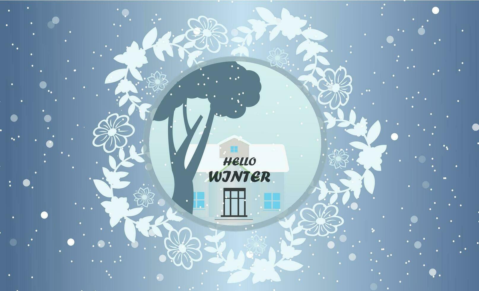 Hello winter vector greeting banner template. christmas greeting card with snowflakes.