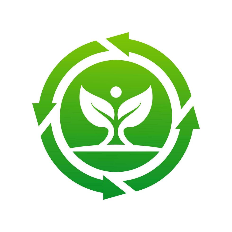 Circle recycle with growth leaf logo concept. vector