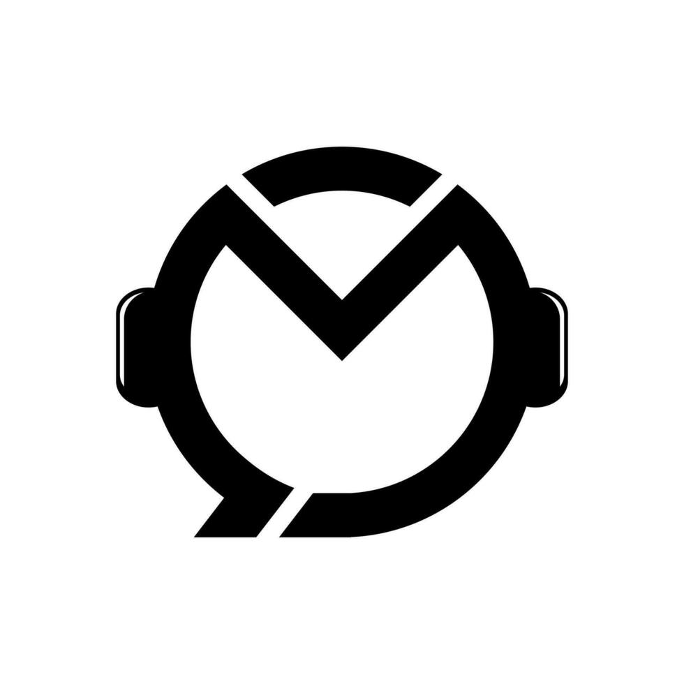 headset m letter logo design vector