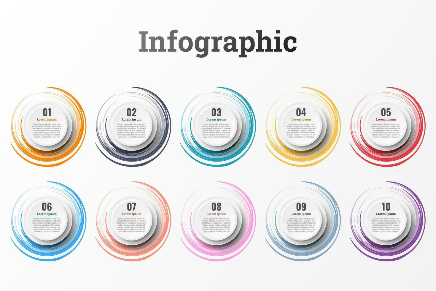 Infographic that reports about the workflow in each step with a total of 10 topics. vector