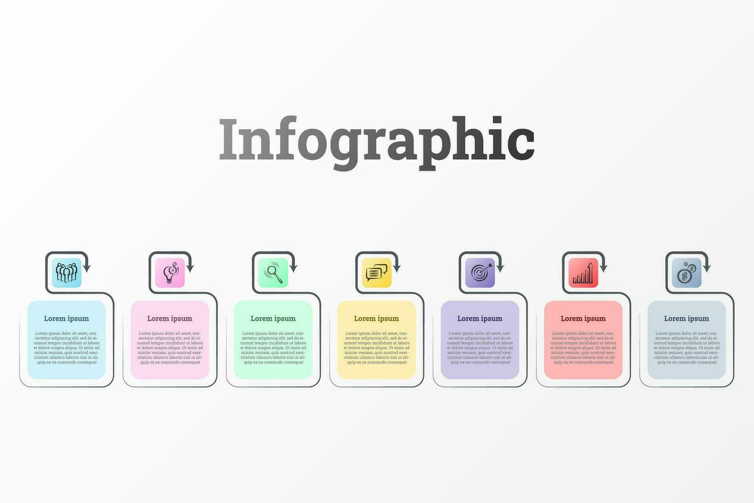 Infographic that provides a detailed report of the business, divided into 7 topics. vector