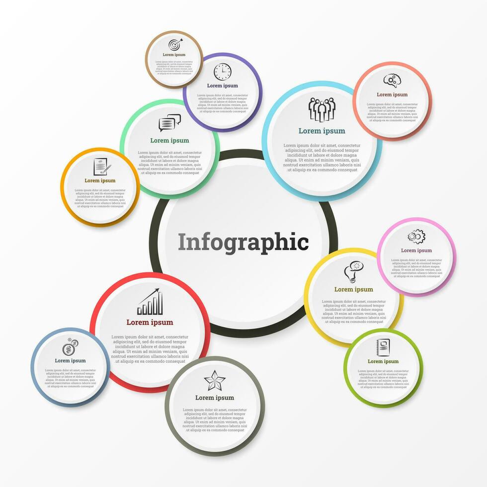 Infographic that provides a detailed report of the business, divided into 12 topics. vector