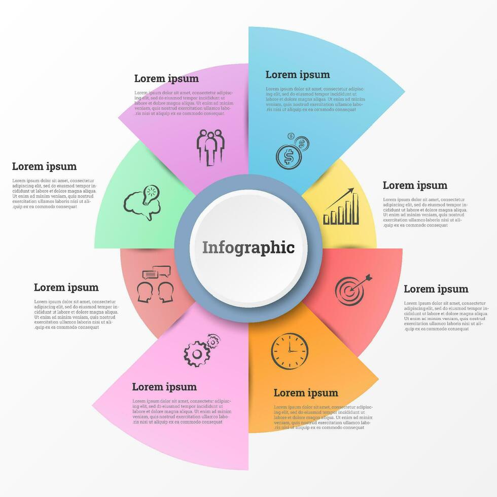 Infographic that provides a detailed report of the business, divided into 8 topics. vector