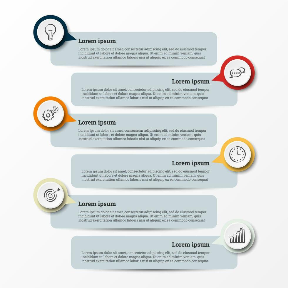 Infographic that provides a detailed report of the business, divided into 6 topics. vector